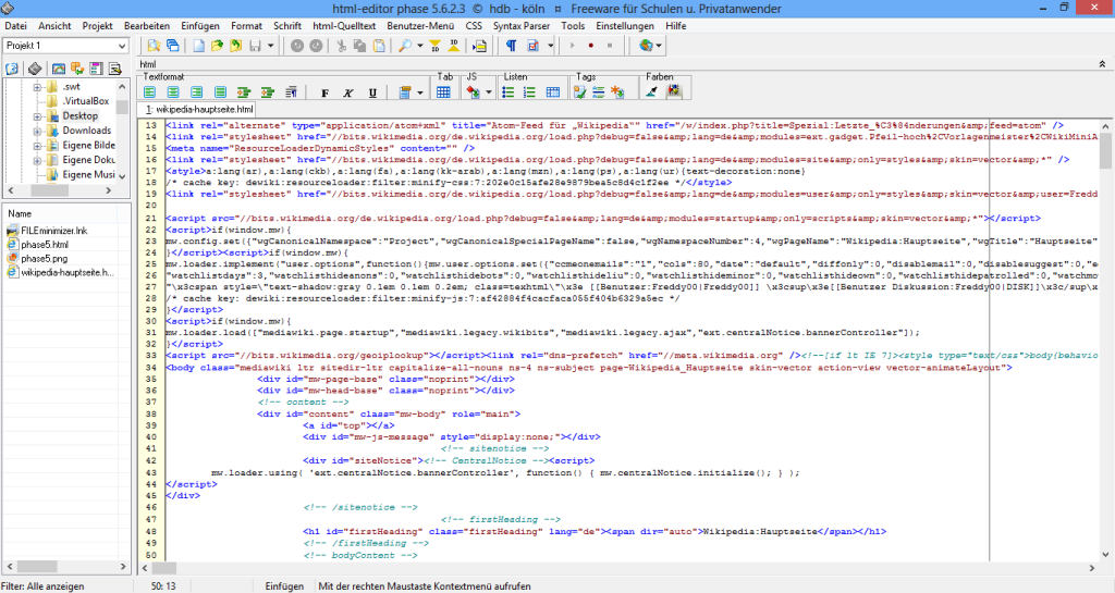 Der HTML-Editor Phase 5