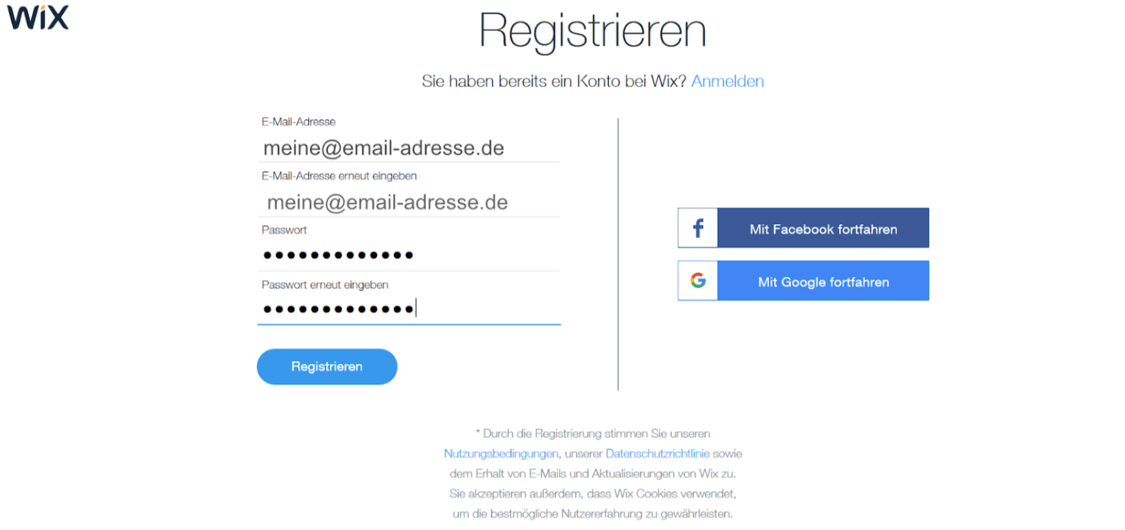 Kostenlose Website erstellen mit Wix - Anleitung Schritt 1