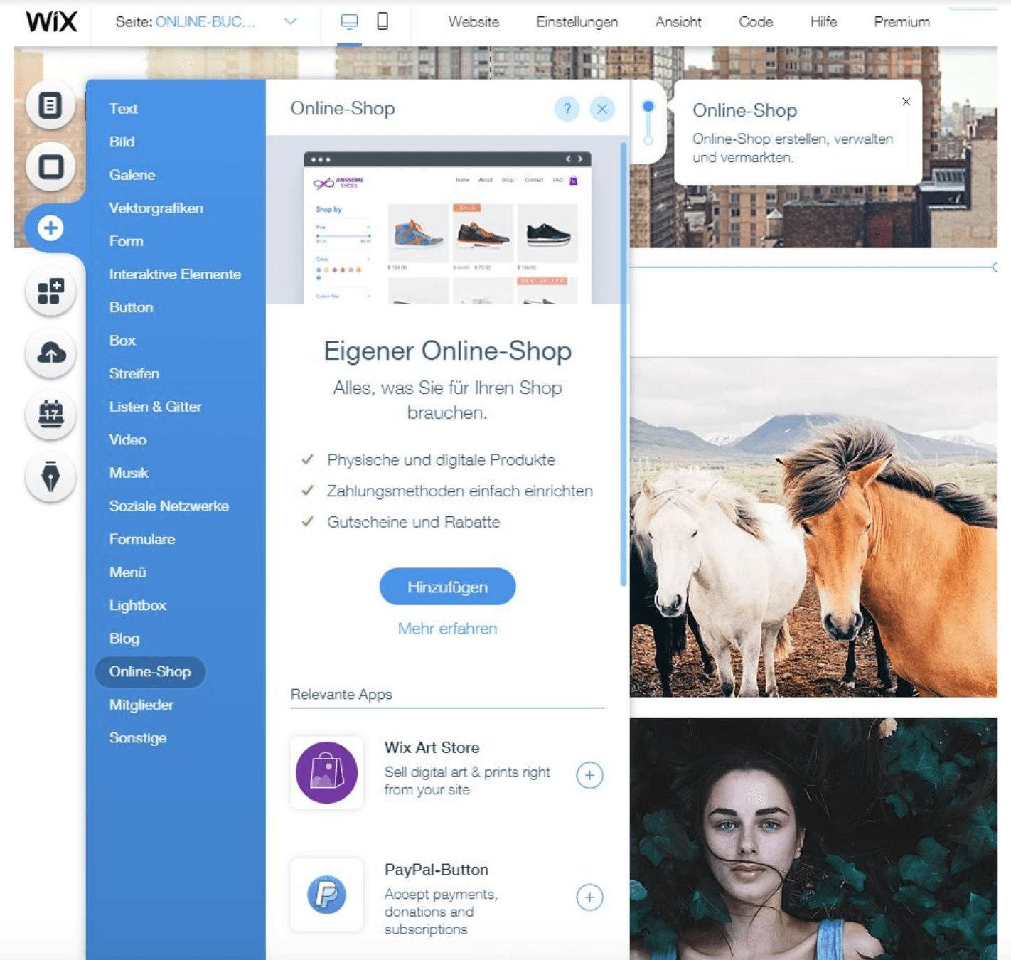 Egal, ob Sie Gutscheine, Fotopakete oder zusätzliche Produkte verkaufen möchten. Bei Wix statten Sie Ihre Website mit einem Klick mit einem eigenen Online-Shop aus.