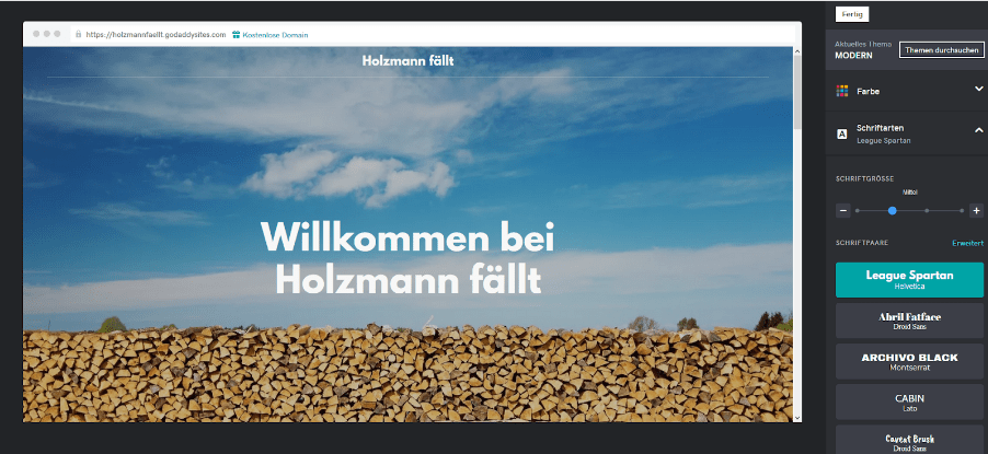 Firmenhomepage erstellen mit GoDaddy Schritt 3.4: Schriftart ändern