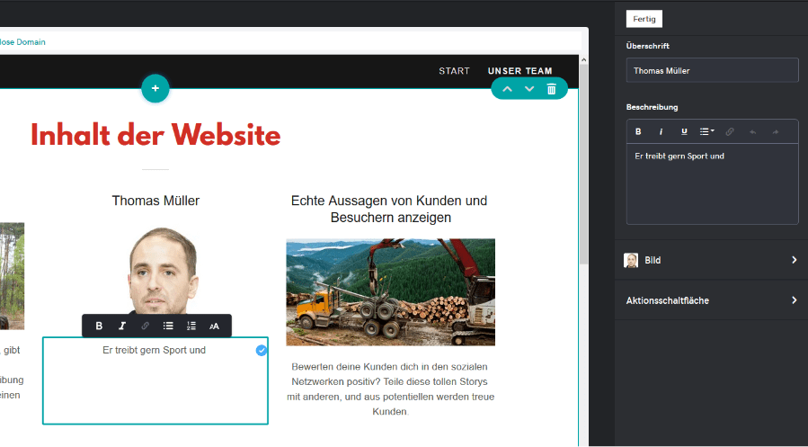 Firmenhomepage erstellen mit GoDaddy Schritt 6.5: Bilder anpassen