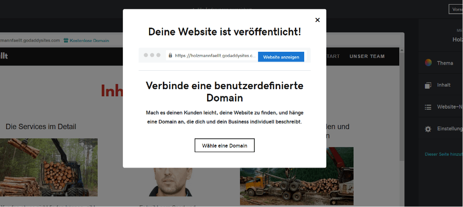 Firmenhomepage erstellen mit GoDaddy Schritt 8.2: Geschafft