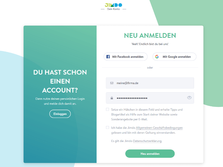 Firmenhomepage erstellen mit Jimdo Schritt 1: Anmelden