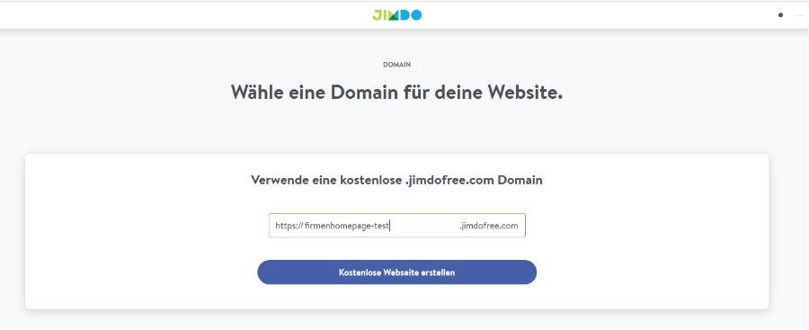 Firmenhomepage erstellen mit Jimdo Schritt 2: Freie Domain bestätigen