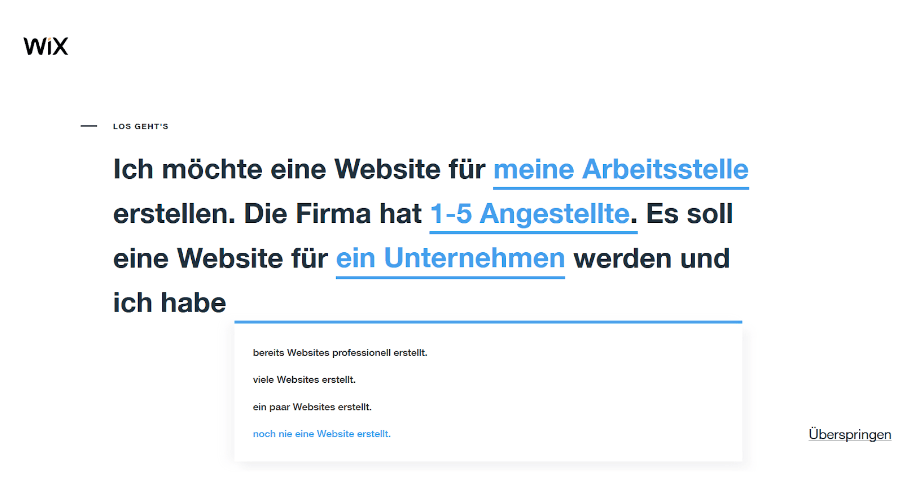 Firmenhomepage erstellen mit Wix Schritt 2: Los geht`s