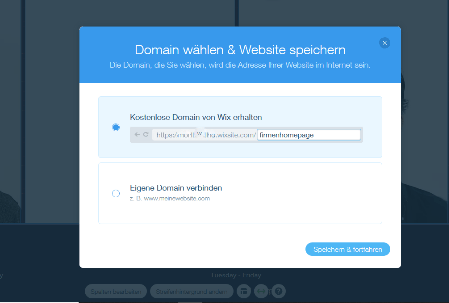 Firmenhomepage erstellen mit Wix Schritt 7: Domain wählen