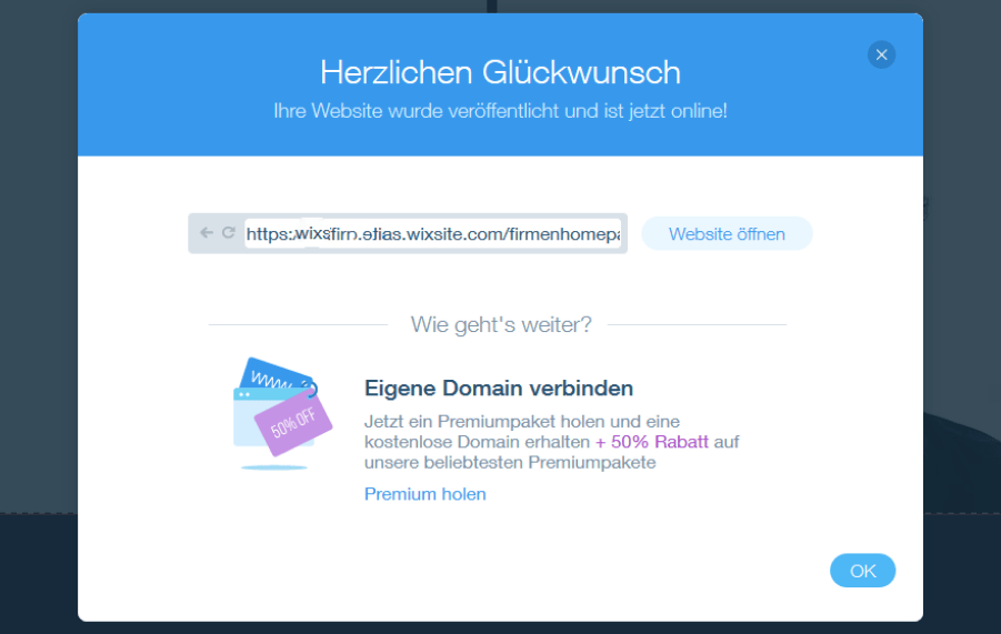 Firmenhomepage erstellen mit Wix Schritt 9: Herzlichen Glückwunsch