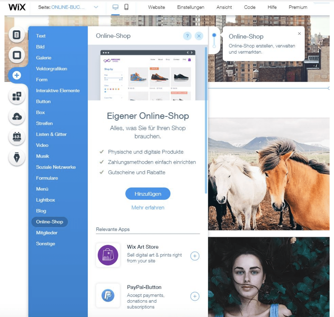 Fotografie Website erstellen mit Wix Schritt 7: Shop integrieren