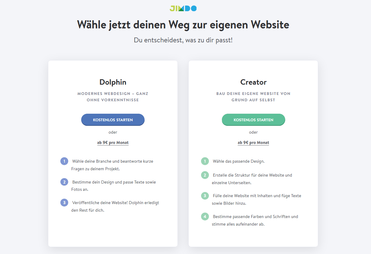 Fotografie Website erstellen mit Jimdo Schritt 1.1: Starten