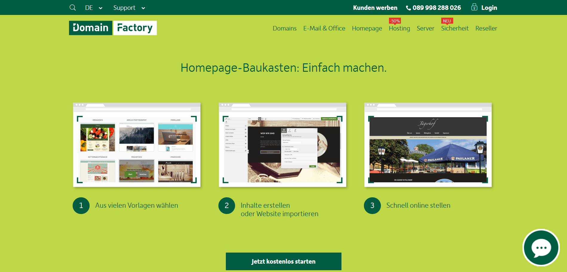 Homepage Baukasten Test: Domain Factory