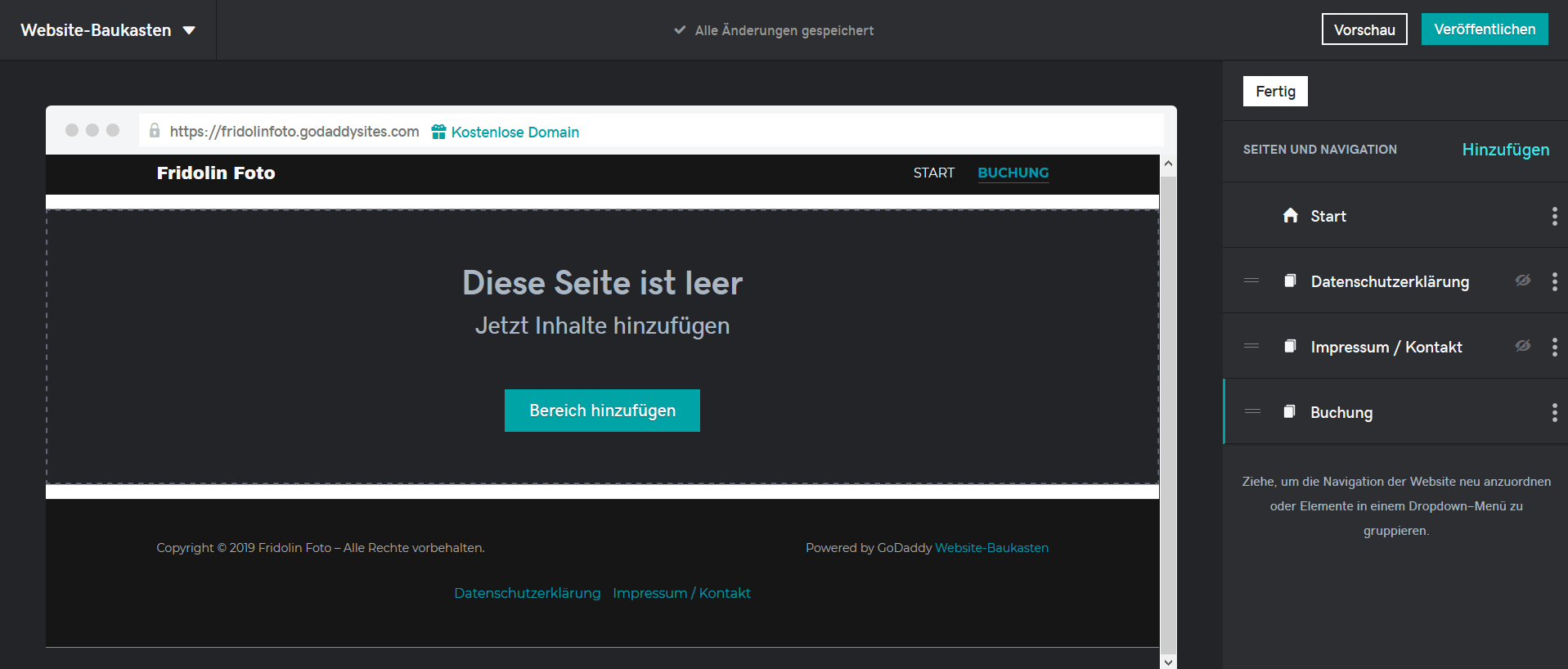 Fotografie Website erstellen mit GoDaddy Schritt 6.5