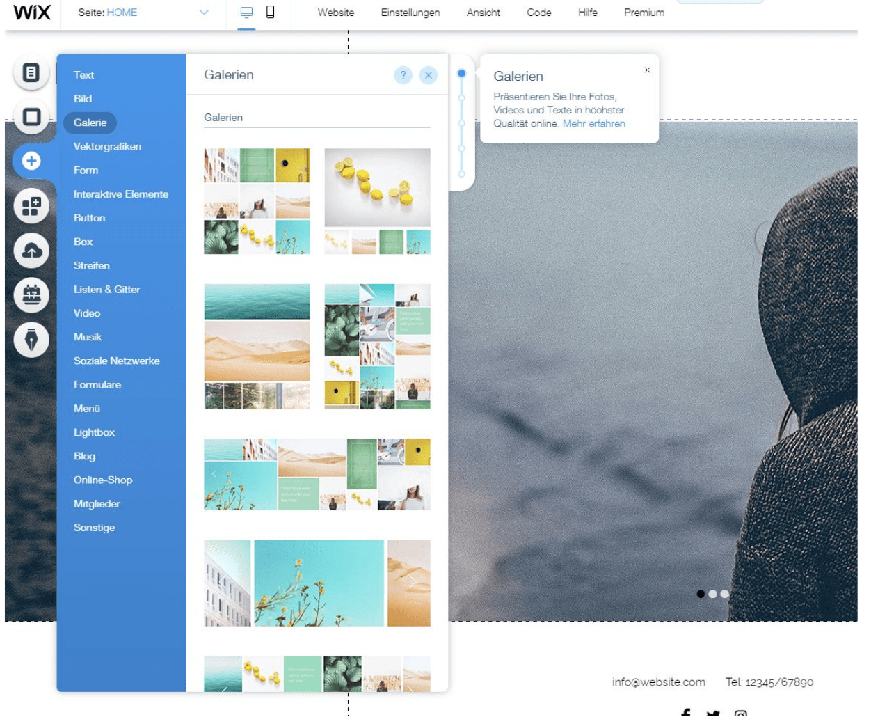 Fotografie Website erstellen mit Wix Schritt 5: Galerien hinzufügen