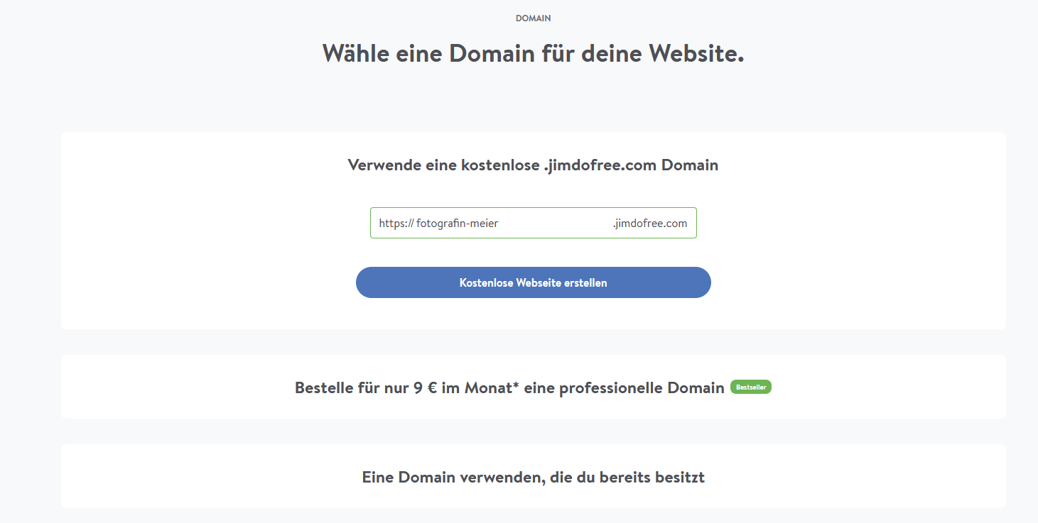 Fotografie Website erstellen mit Jimdo Schritt 5.2: Verfügbarkeit prüfen