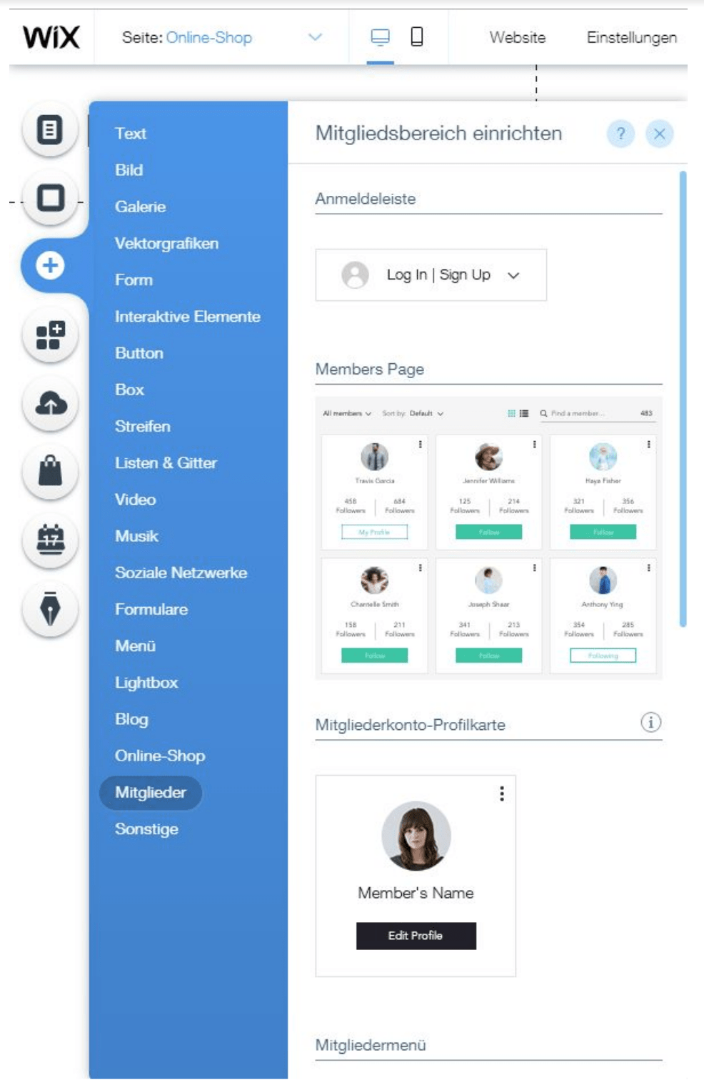 Fotografie Website erstellen mit Wix Schritt 8: Mitgliedsbereich