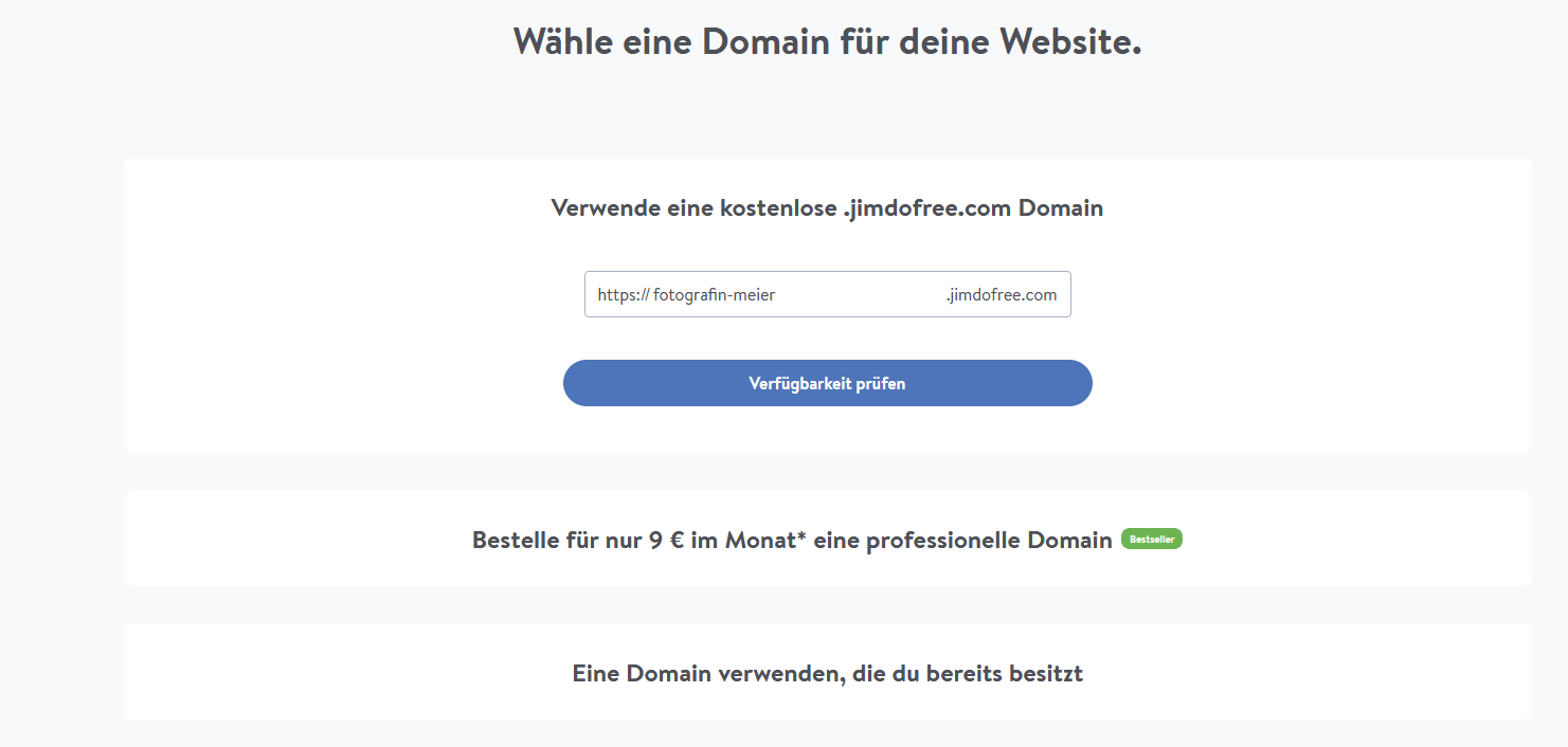 Fotografie Website erstellen mit Jimdo Schritt 5.1: Domain wählen