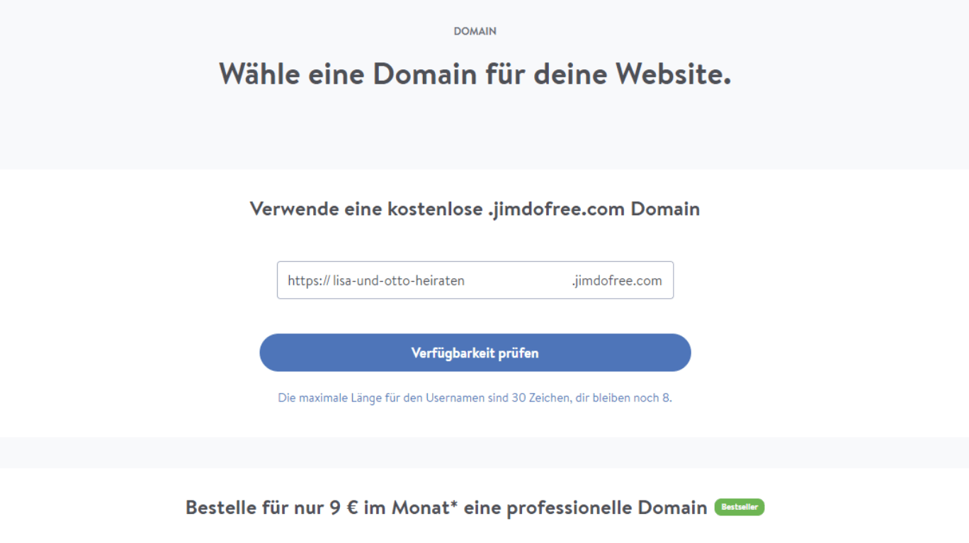 Hochzeitshomepage erstellen mit Jimdo Schritt 3: Domain auswählen