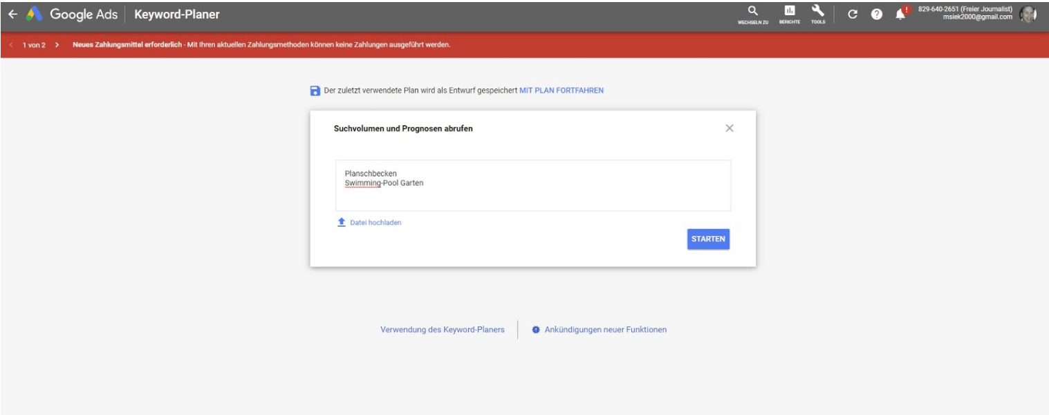 Google Keyword Planner - Anleitung Schritt 2