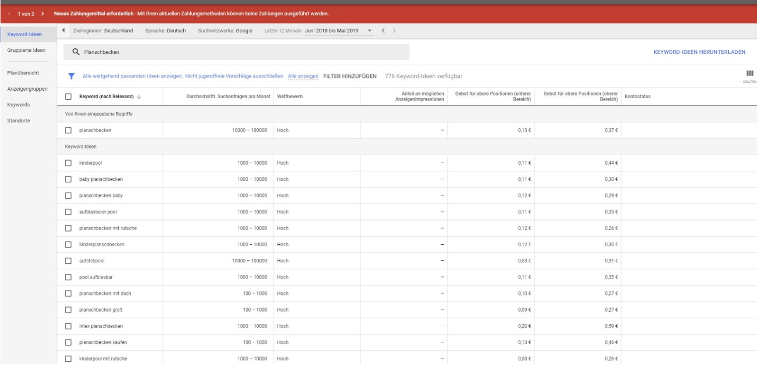 Google Keyword Planner - Anleitung Schritt 5