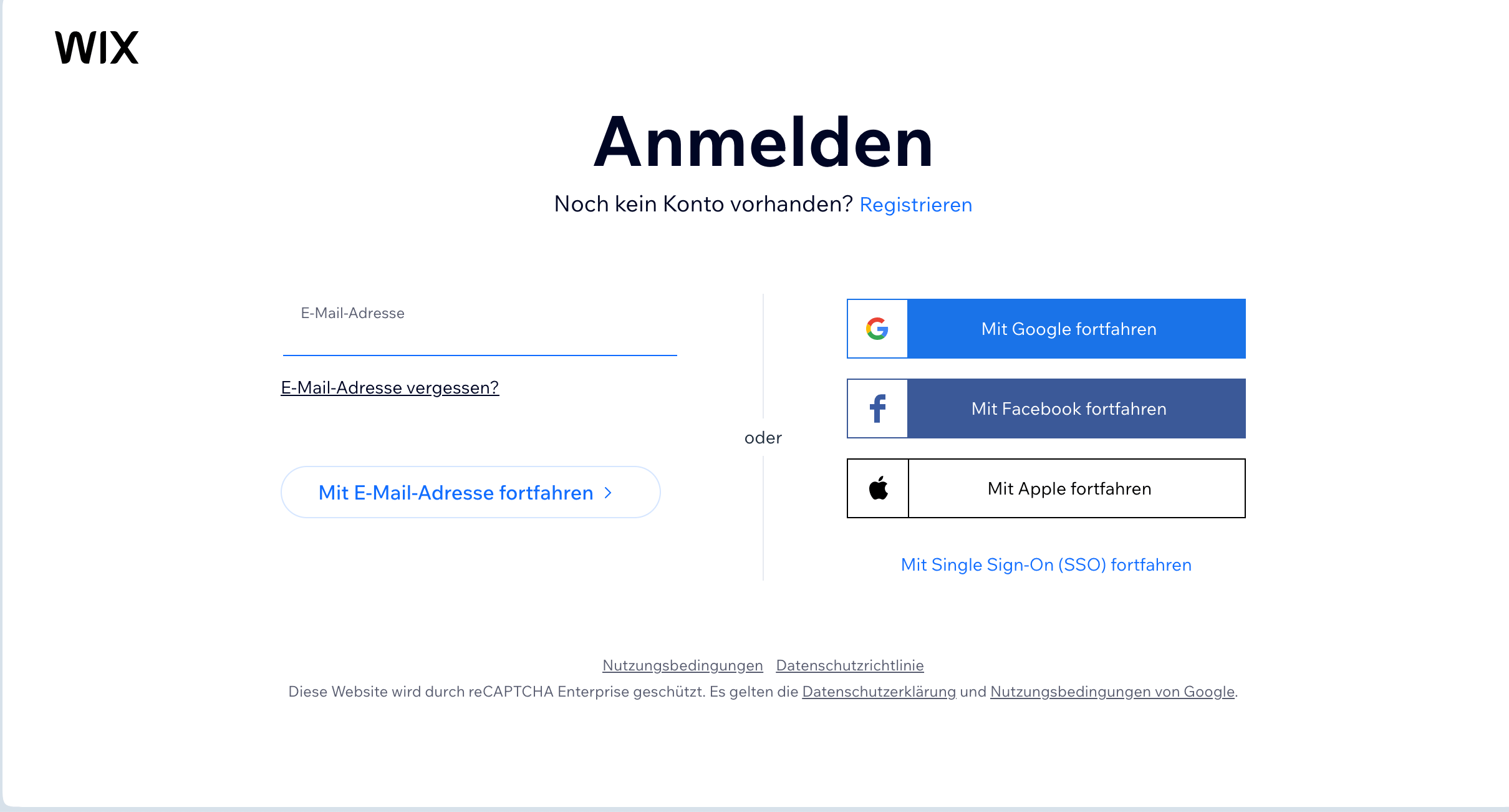 Wix Anmeldung