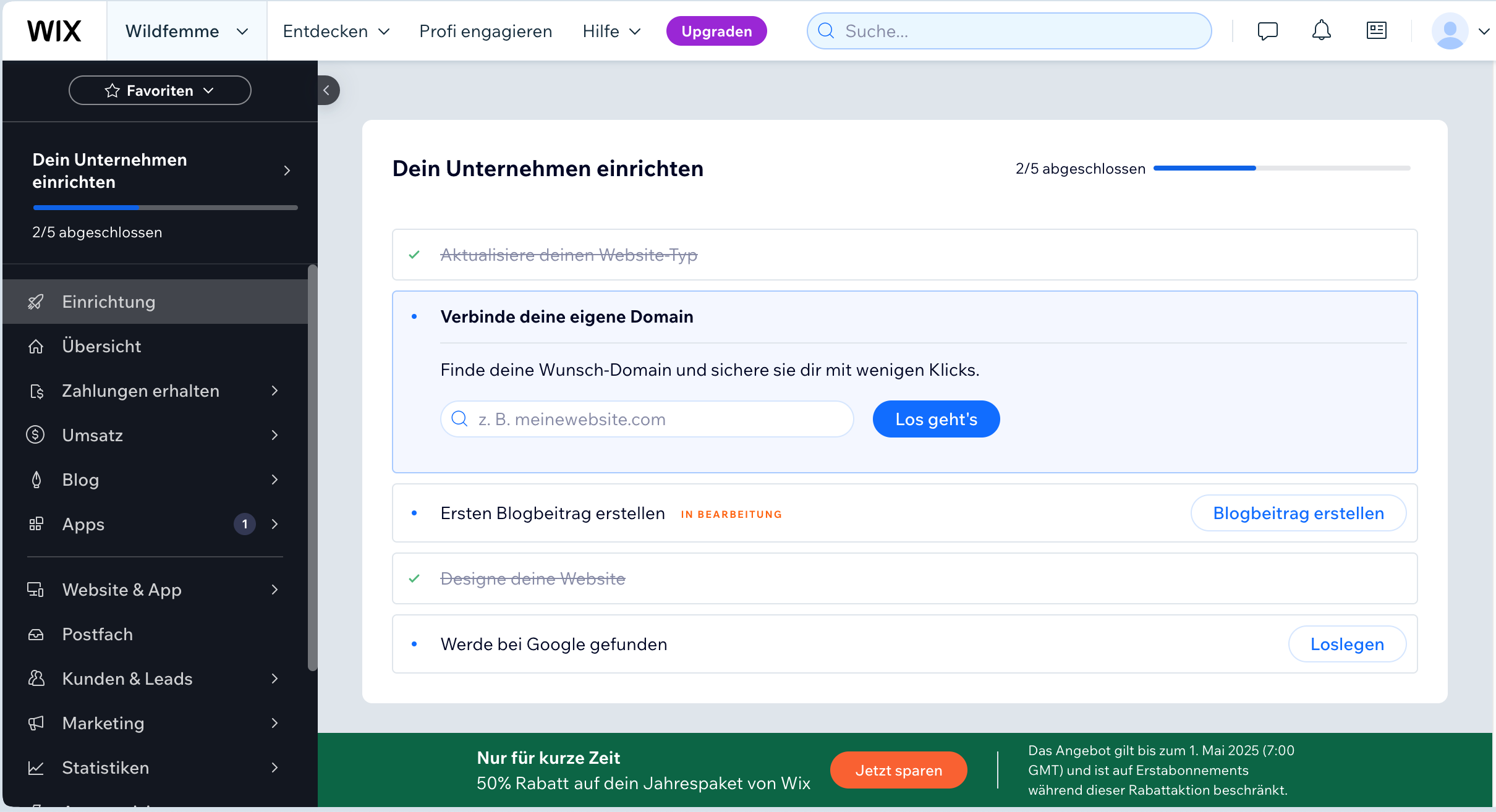 Wix Domain anmelden