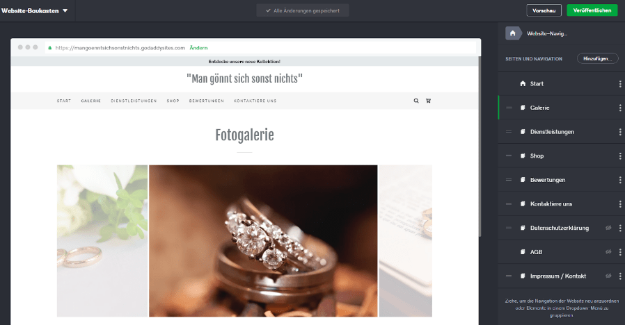 Website mit Online-Shop erstellen GoDaddy Schritt 4: Navigation anpassen