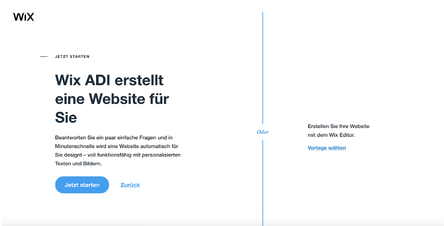 Website mit Online-Shop erstellen Wix Schritt 2: Jetzt Starten