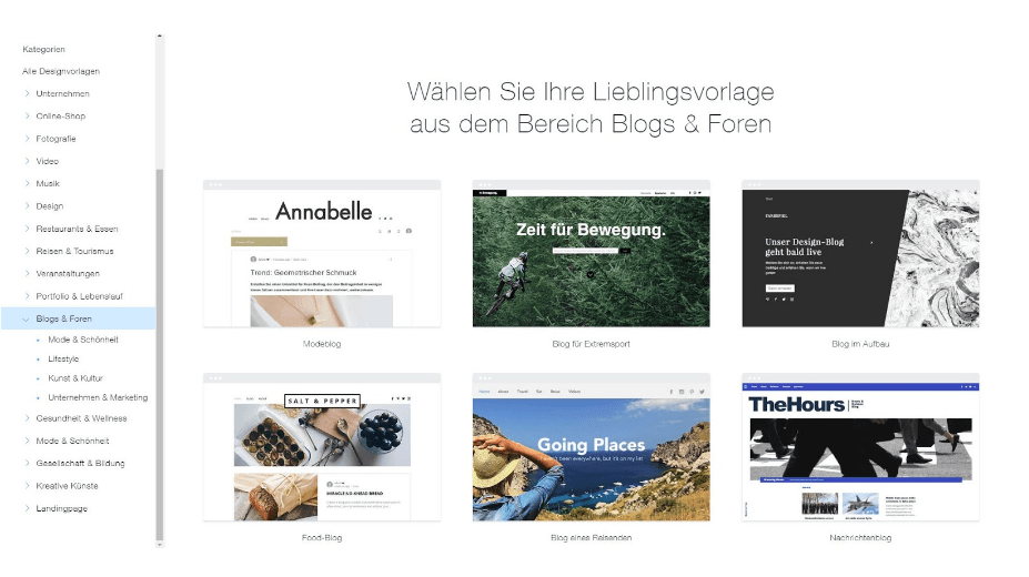 Reiseblog erstellen mit Wix Schritt 3: Template aussuchen