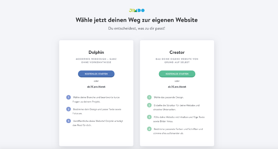 Firmenhomepage erstellen mit Jimdo Schritt 1: Creator