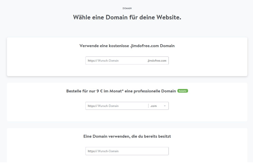 Website mit Online-Shop erstellen Jimdo Schritt 6: Domain wählen