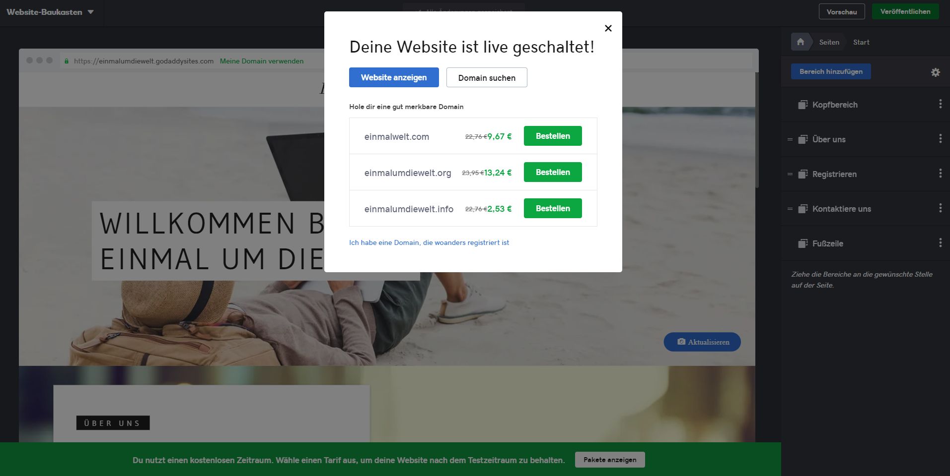 Kostenlose Website erstellen mit GoDaddy - Schritt 7: Live gehen