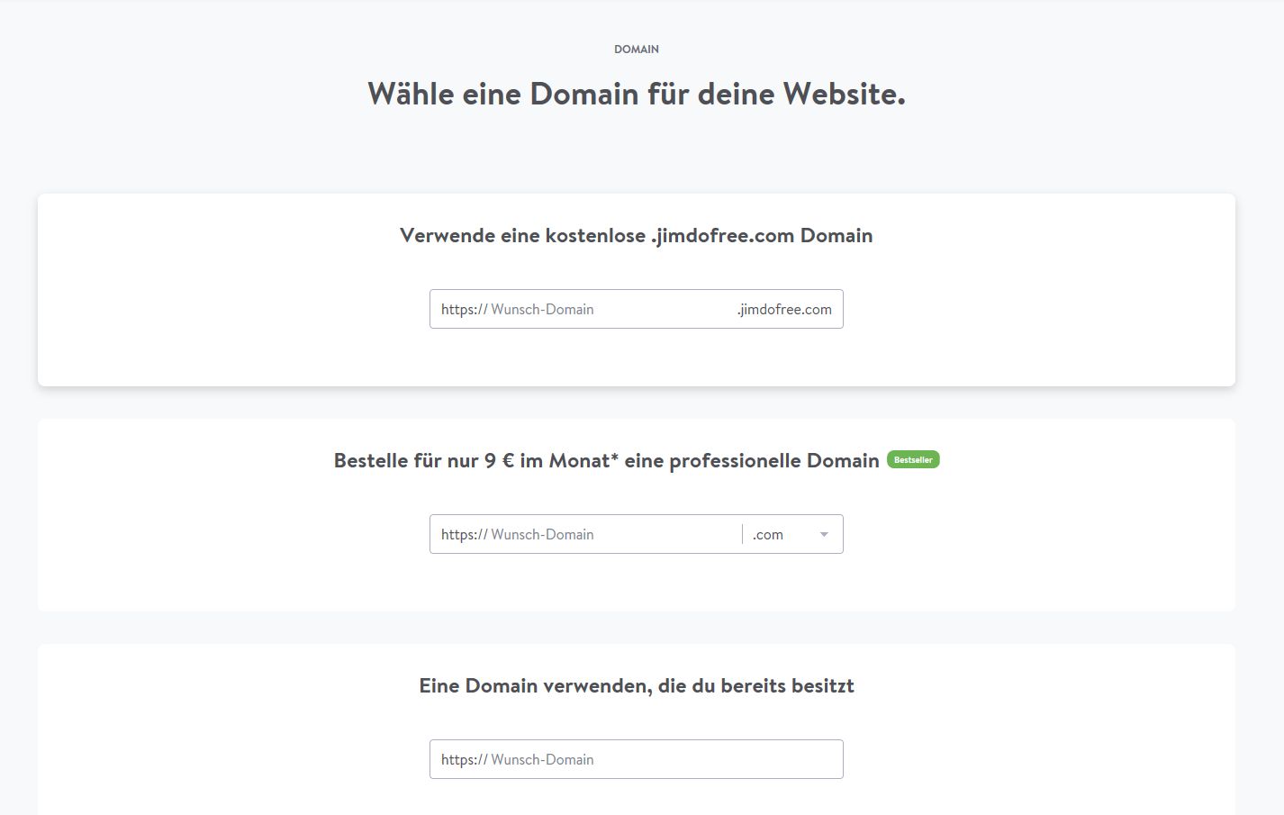 Kostenlose Website erstellen mit Jimdo - Schritt 6: Domain wählen