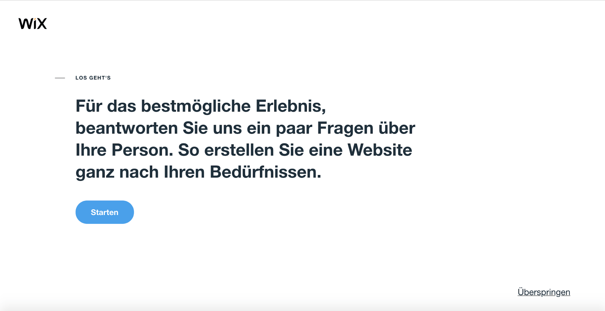 Kostenlose Website erstellen mit Wix - Schritt 1.2: Starten