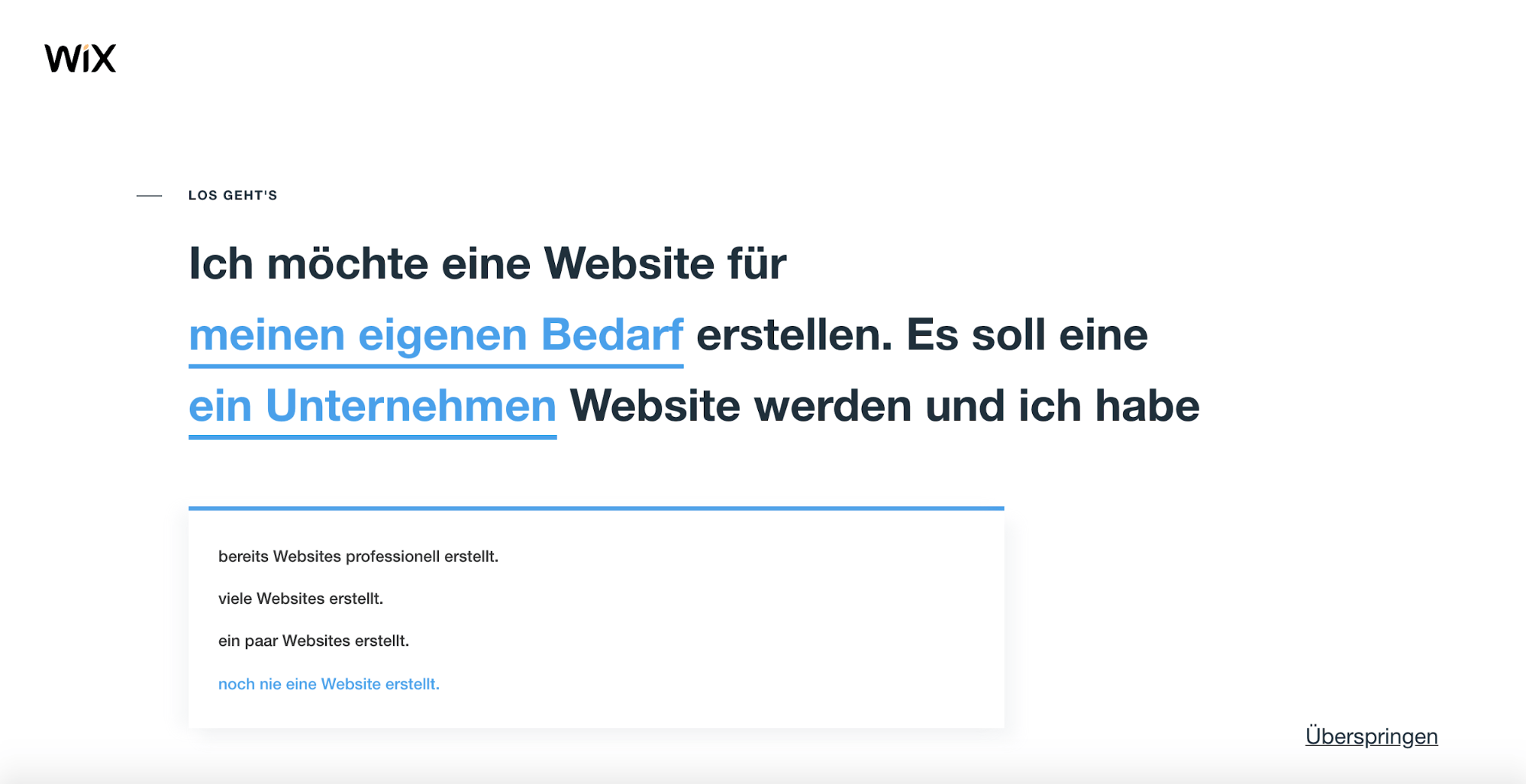 Wix im Test: Website erstellen Schritt 2