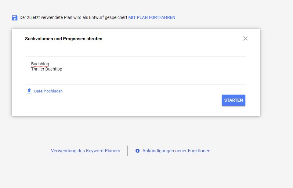 Homepage inkl. Domain erstellen: Suchvolumen abrufen