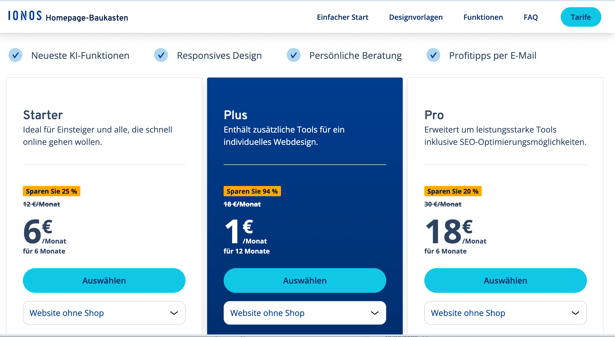 IONOS Preise Website Builder