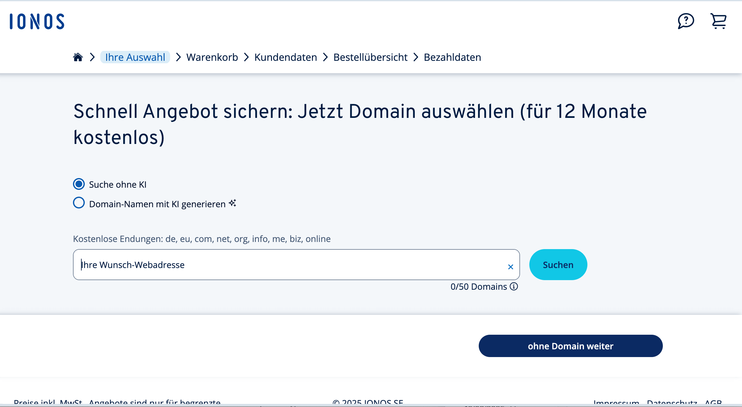 IONOS Domain bestellen