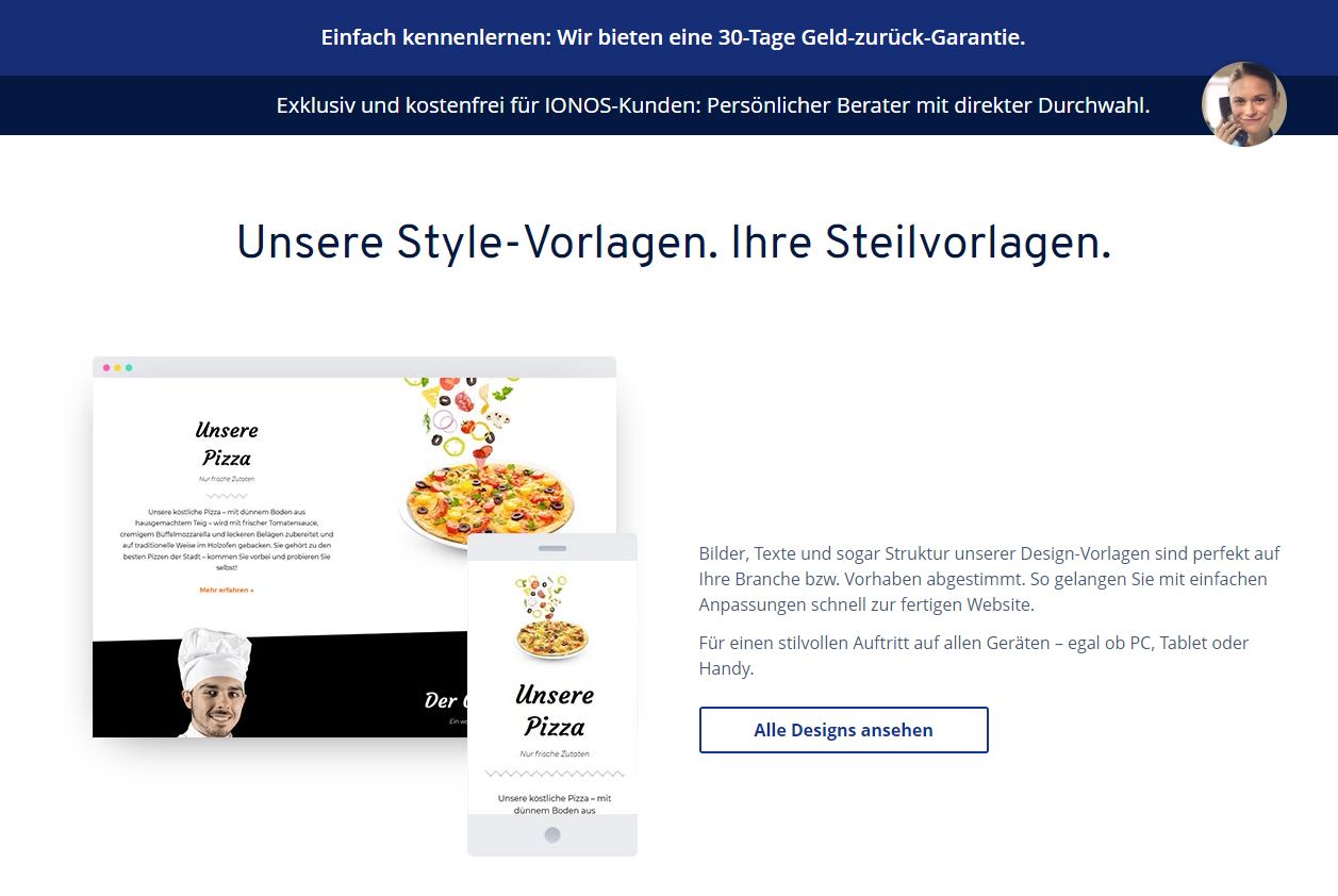 "1&1 MyWebsite" Baukasten (Test): Website erstellen mit 1&1 Schritt 1.2