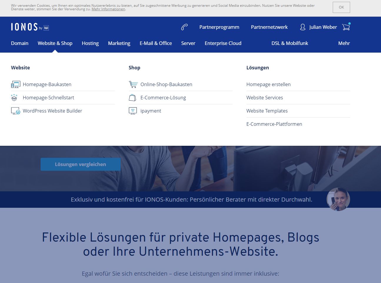 "1&1 MyWebsite" Baukasten (Test): Website erstellen mit 1&1 Schritt 1