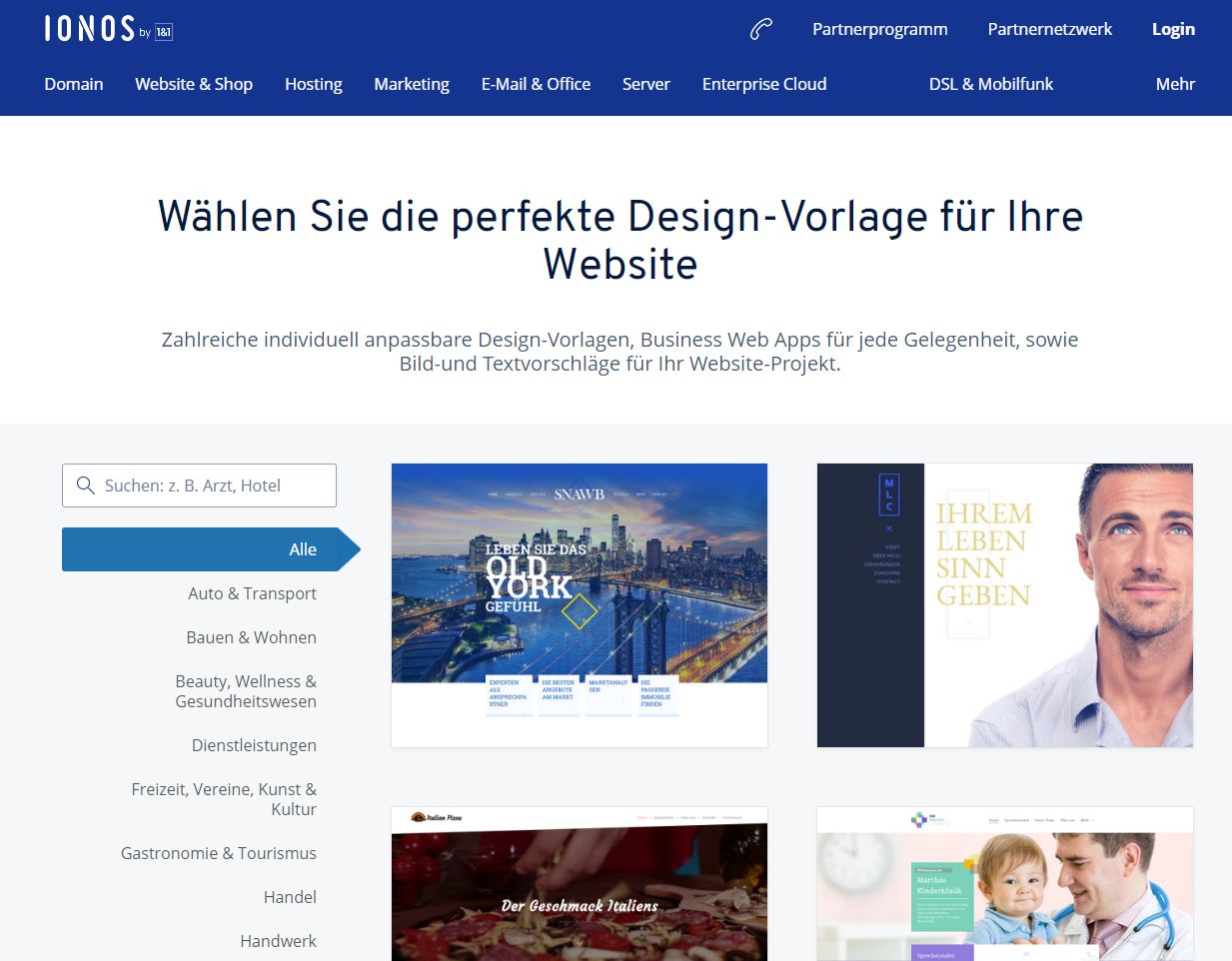 "1&1 MyWebsite" Baukasten (Test): Website erstellen mit 1&1 Schritt 2