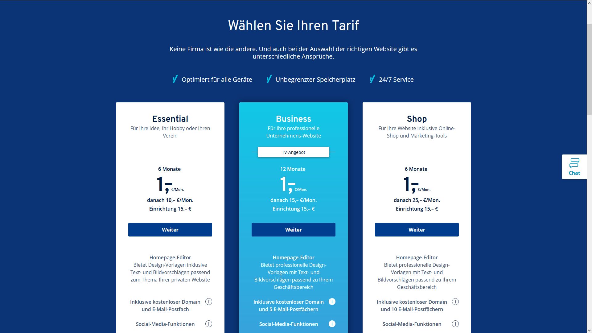 "1&1 MyWebsite" Baukasten (Test): Den richtigen Tarif finden