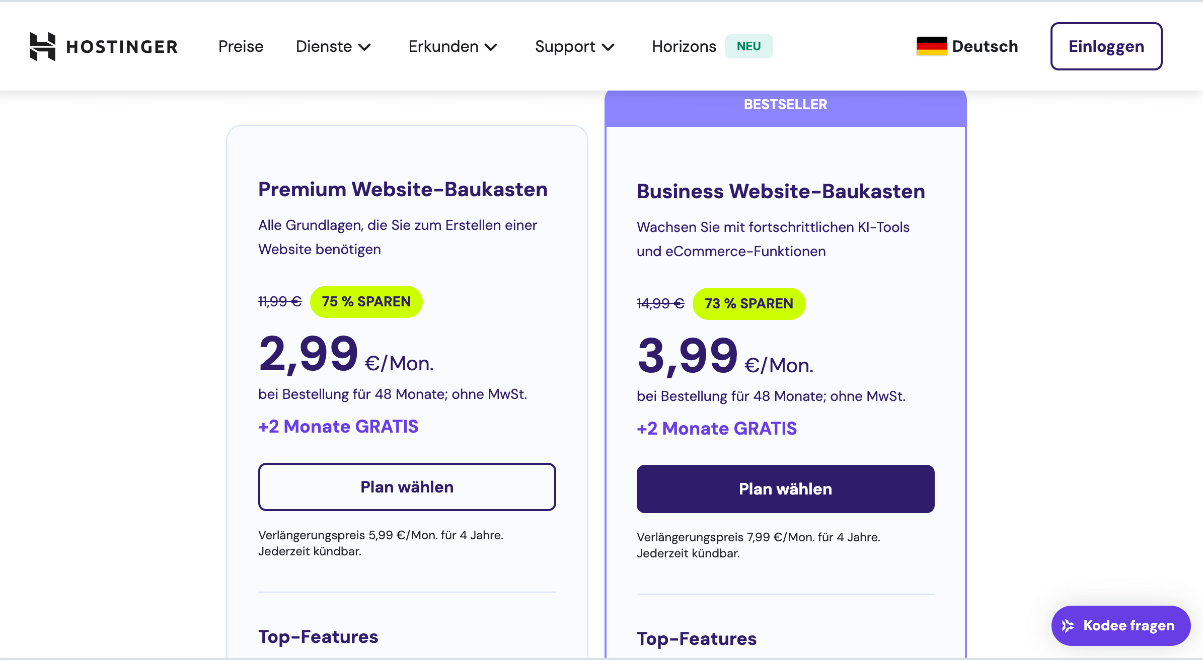 Hostinger Preise