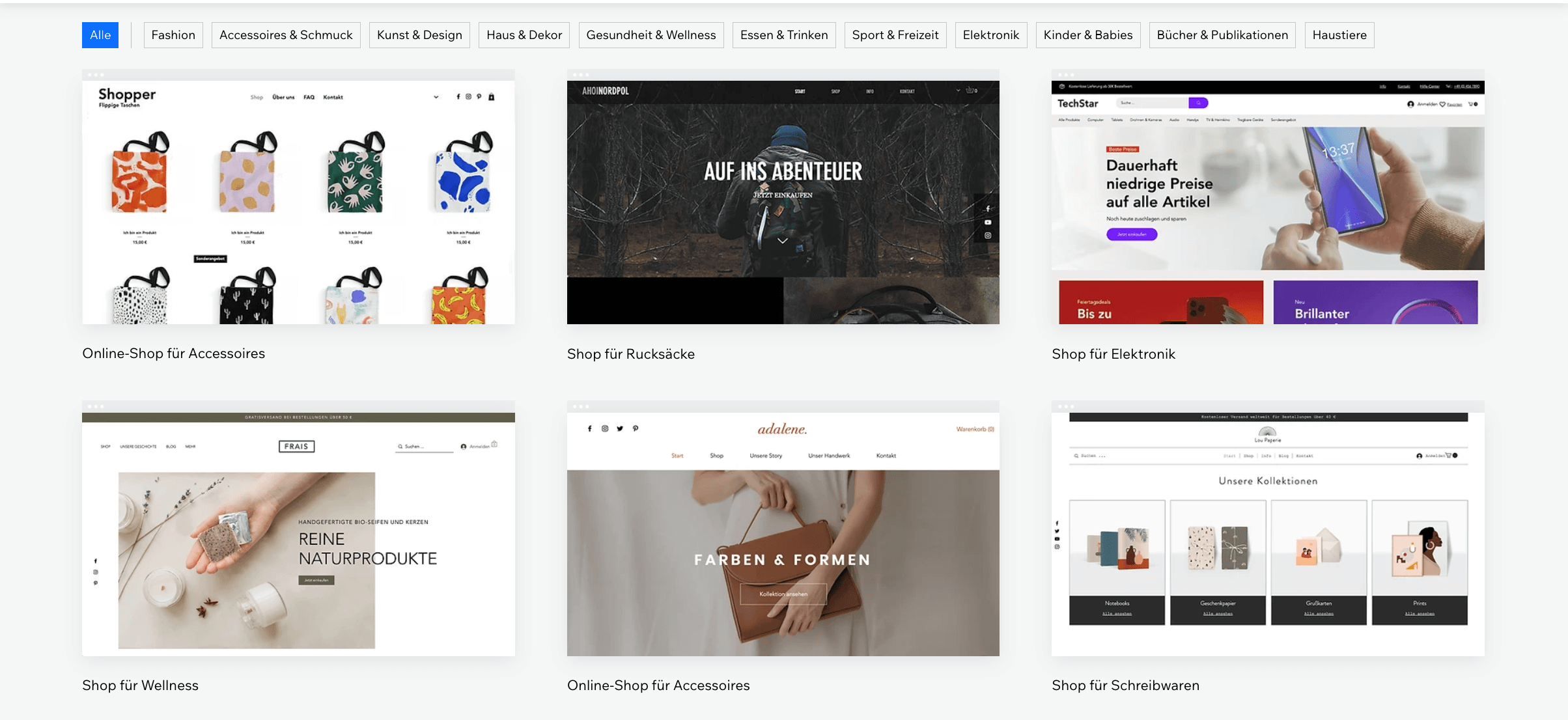 Wix Designvorlagen Online-Shop