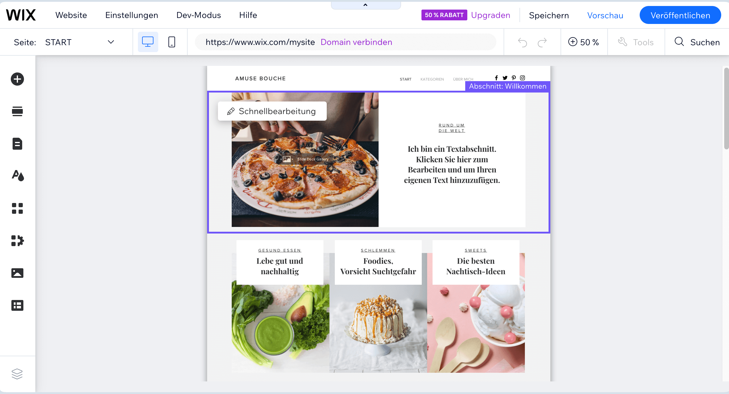 Wix Food-Blog Bearbeiten