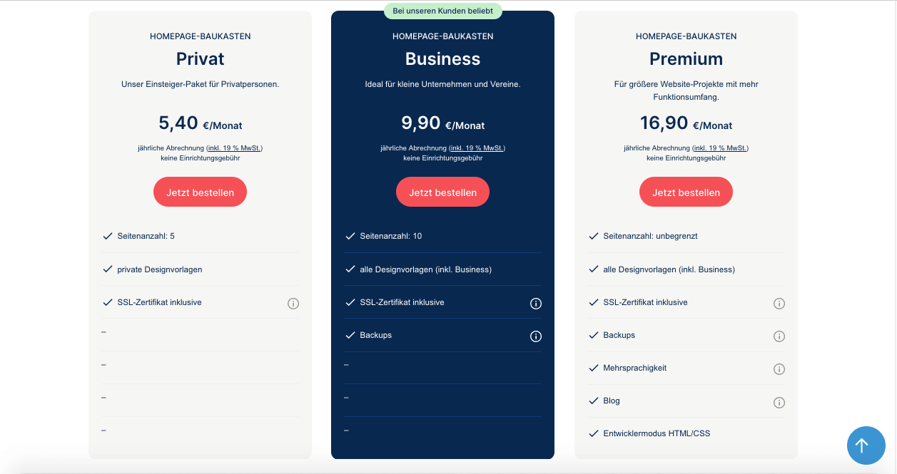 United Domains Website Baukasten Pakete