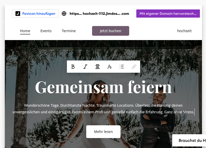 Text bearbeteiten Jimdo Hochzeits Homepage