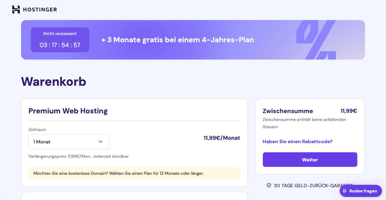 Hostinger Bestellung