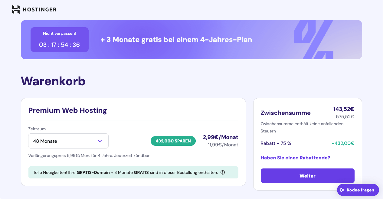 Hostinger Preise mit rabatt