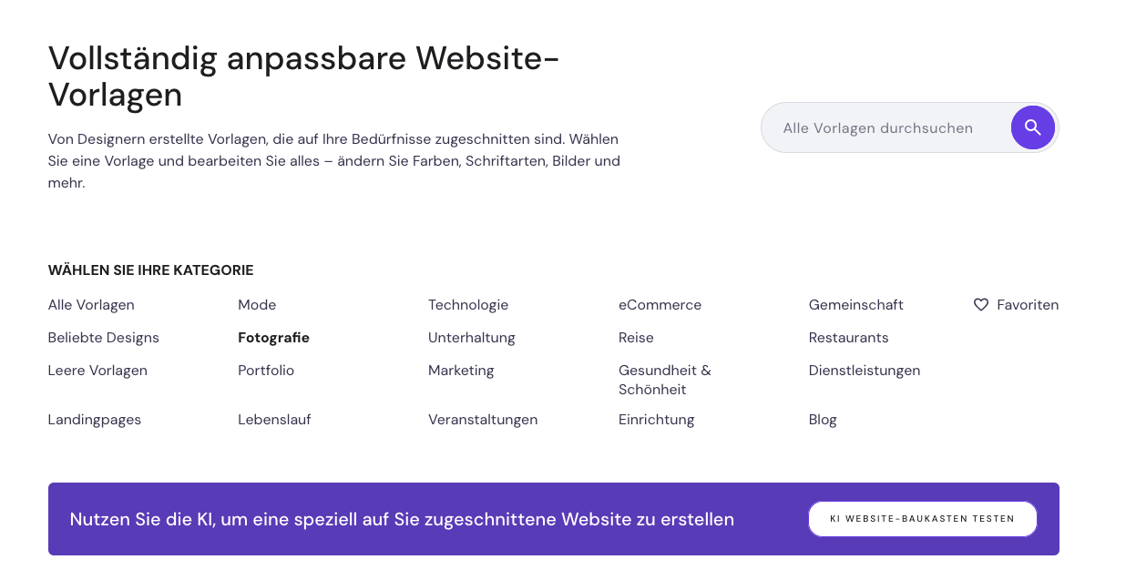 Website-Vorlagen auf Hostinger nach Thema