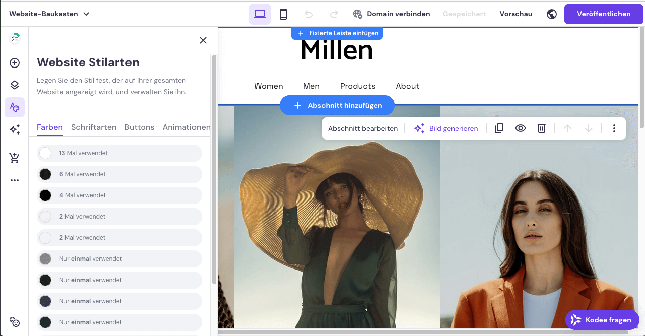 Hostinger Website Farben ändern