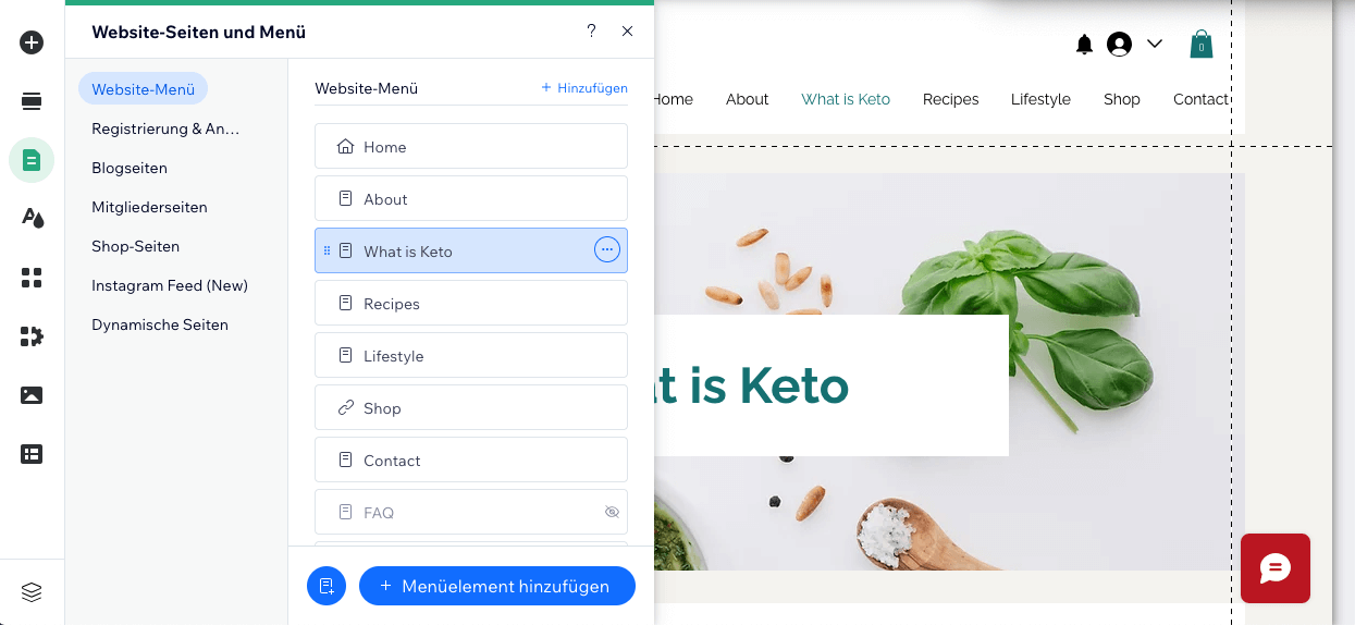 Wix Food Blog Seiten